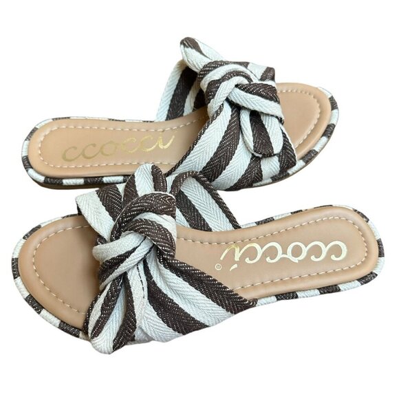 Ccocci Rachael Knotted Striped Slip-On Sandals Brown & White Women's Size 6.5 - Picture 2 of 8